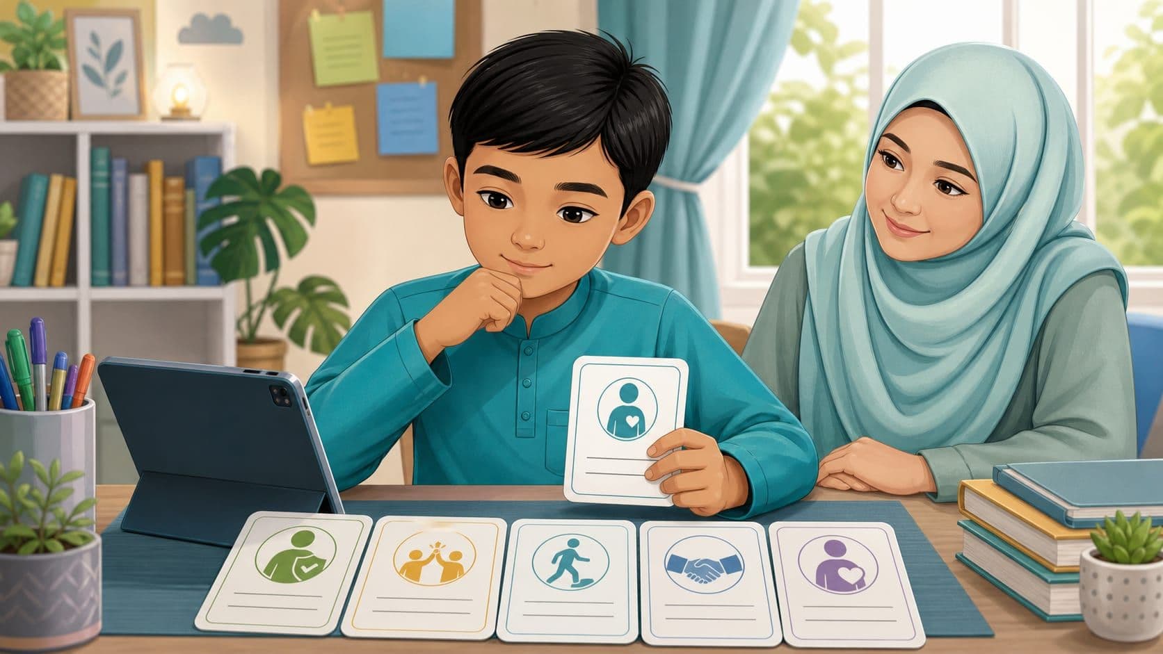 Murid membuat latihan situasi PKSK Bahagian A bersama ibu bapa