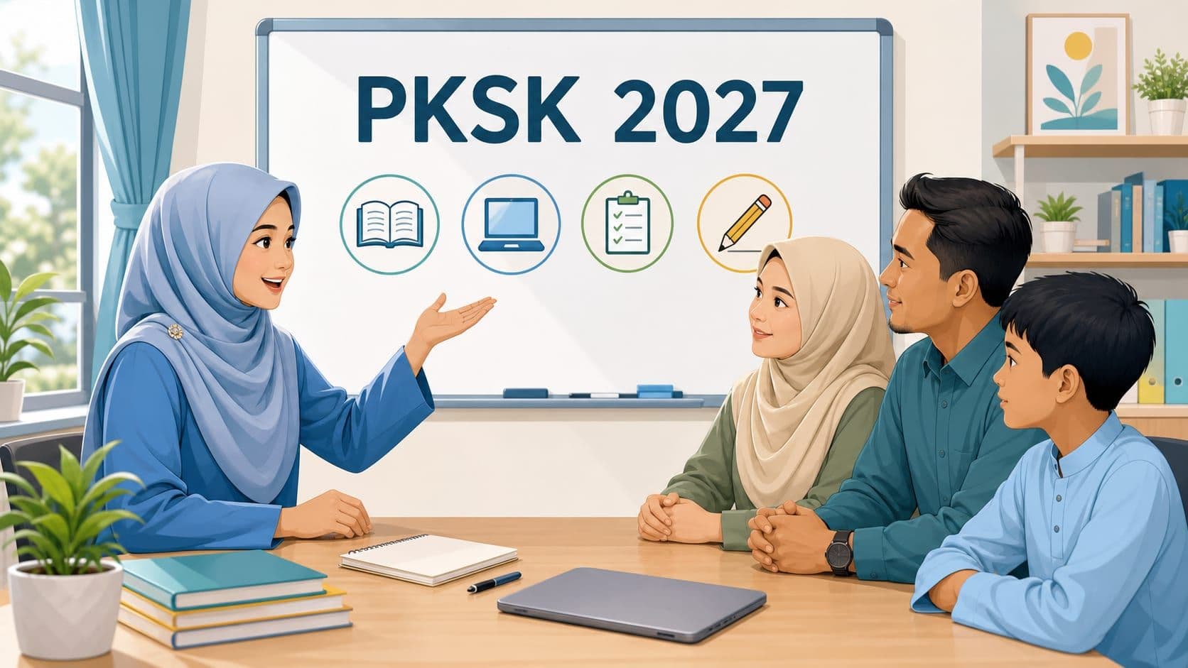Ibu bapa berbincang tentang persediaan PKSK 2026 bersama murid Tahun 6