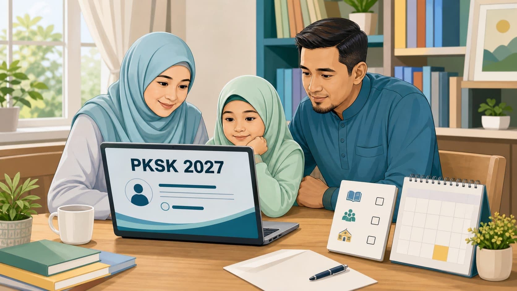 Ibu bapa dan murid menyemak keputusan PKSK 2026 bersama-sama